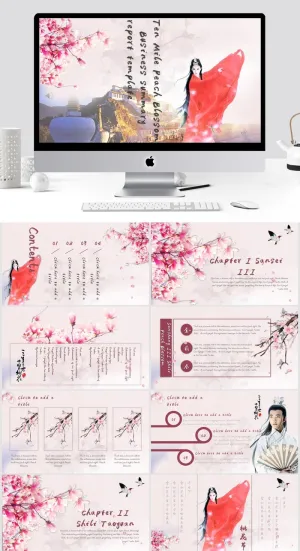 小清新十里桃花ppt模板预览图