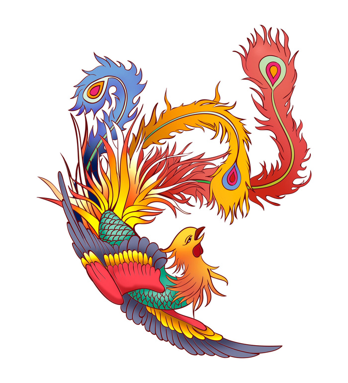 手绘国潮中国风神龙凤凰卡通形象插画装饰元素图案PSD设计素材psd模版下载
