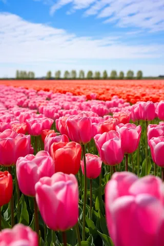 公园里生长的大片郁金香摄影图