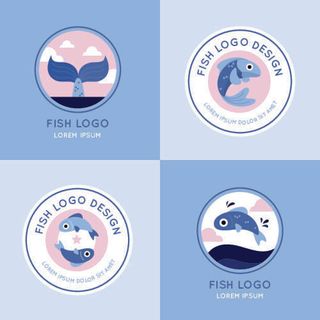 商务海洋鱼类海鲜图标LOGO标识标志标签水产图形AI矢量EPS素材图