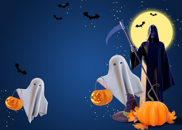 狂欢南瓜万圣节蓝色背景