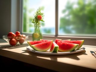 桌上切开的西瓜背景