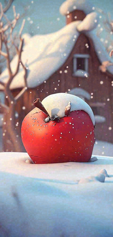冬天创意苹果雪屋圣诞节，大雪小雪冬至立冬(752x1568)