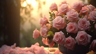 阳光下的粉红玫瑰浪漫摄影图