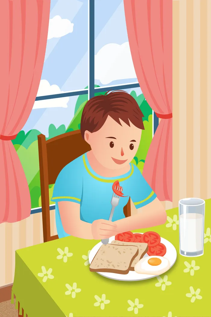 早餐男孩食物插画PSD素材psd模版下载