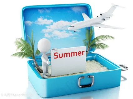 夏季旅行箱海边度假高清图片