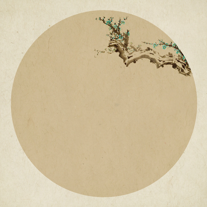 新中式复古水墨花枝圆圈背景