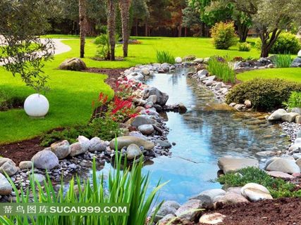 园林系列 - 自然美丽的园林流水景观