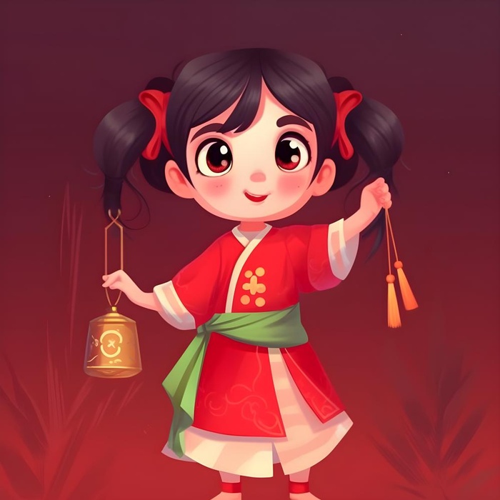红色女孩灯笼祈福节日素材背景