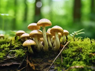 森林蘑菇枯木树干青苔苔藓摄影图