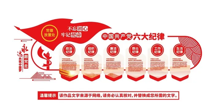 中国共产党六大纪律文化墙ai矢量模版下载