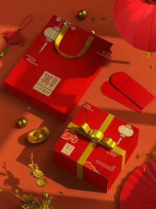 国潮风中式文创新年礼盒智能样机 