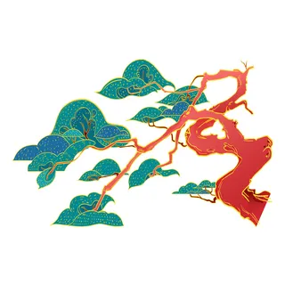 国潮风松树松枝松柏树木手绘植物装饰图案元素PSD设计素材