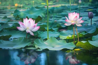 荷塘里有两朵荷花摄影图