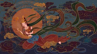 复古中国风国潮神话人物敦煌插画仙女手绘海报背景PSD设计素材