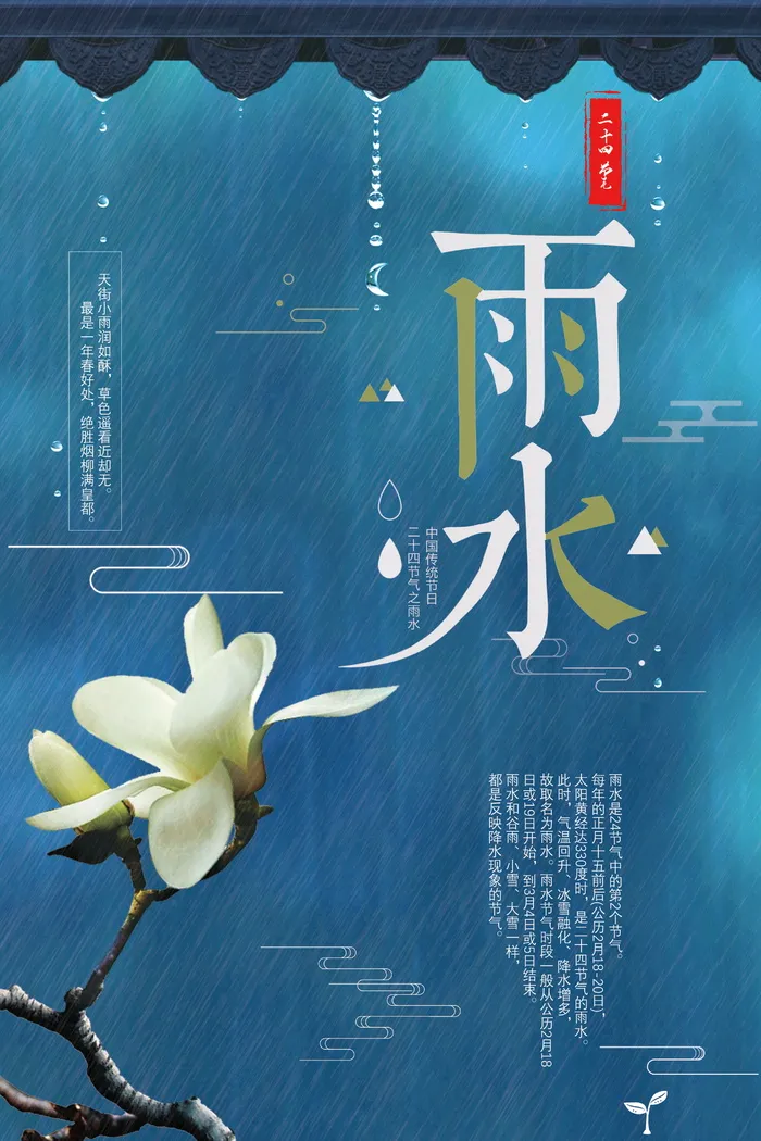 二十四节气之雨水节气宣传海报psd模版下载