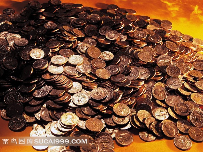 一堆金银货币素材