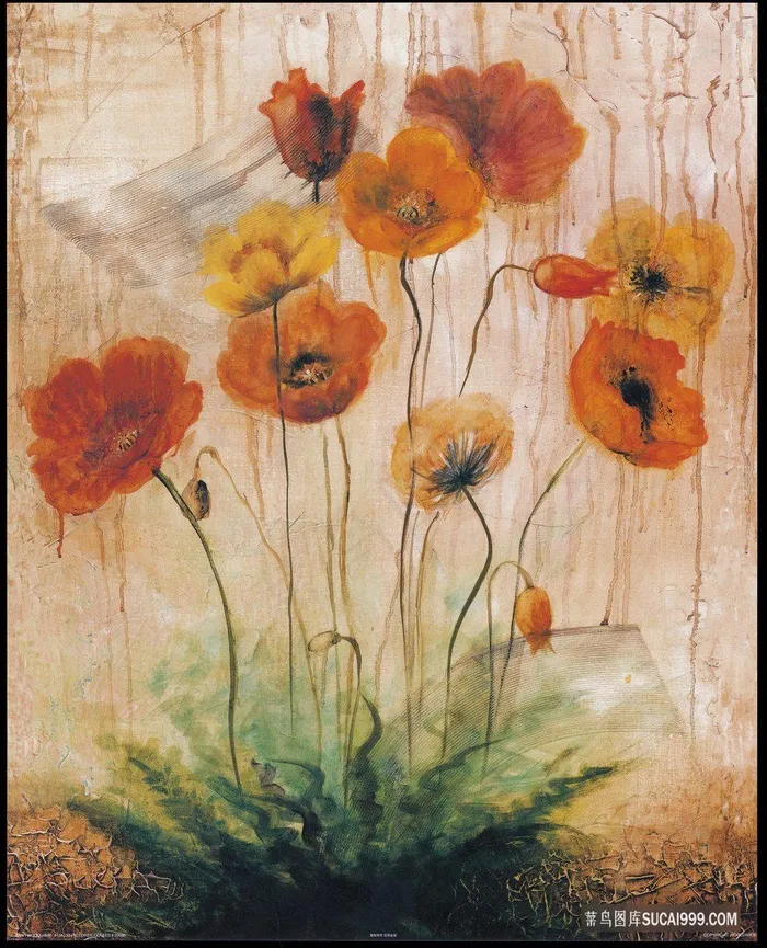 手绘花卉水彩复古插画