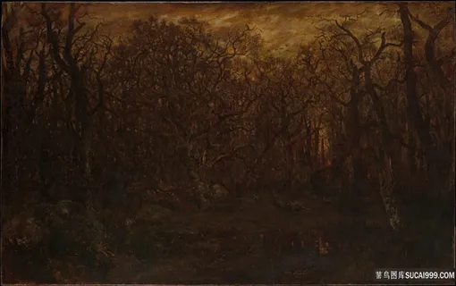 泰奥多尔·卢梭- 日落时分的冬日森林