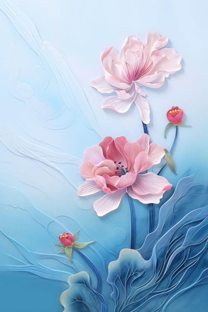 简约大气粉色鲜花蓝色水背景