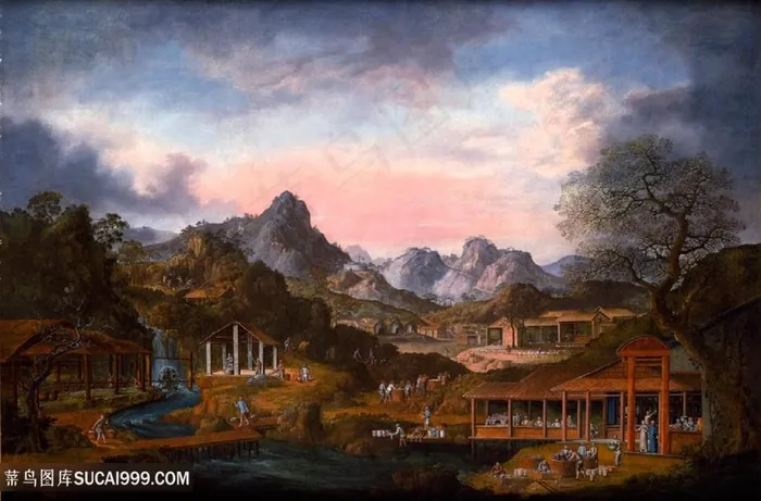 清蜥古代集市贸易场景绘画图片