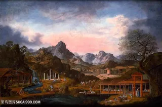 清蜥古代集市贸易场景绘画图片