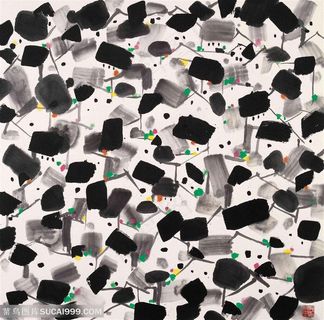 吴冠中水墨房子乡村美景装饰画