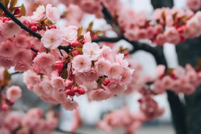 a close up of a bunch of flowers on a tree, a picture by Niko Henrichon, trending on unsplash, sōsaku hanga, sakura flowers, cherry blossom, sakura flower 