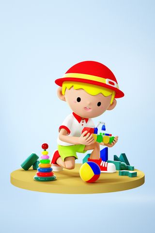 夏季3d小学生小清新卡通人物C4D背景