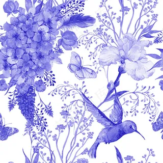 紫色手绘花鸟主题PNG免扣素材