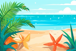 夏日沙滩海边海星卡通插画素材 
