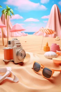 夏日清新海滩立体背景