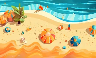 夏日海滩海边浪花海鸥背景