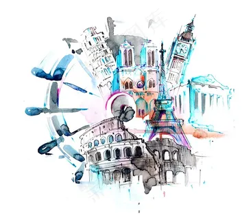 创意水墨欧洲建筑高清图片 创意水墨欧洲建筑高清图片