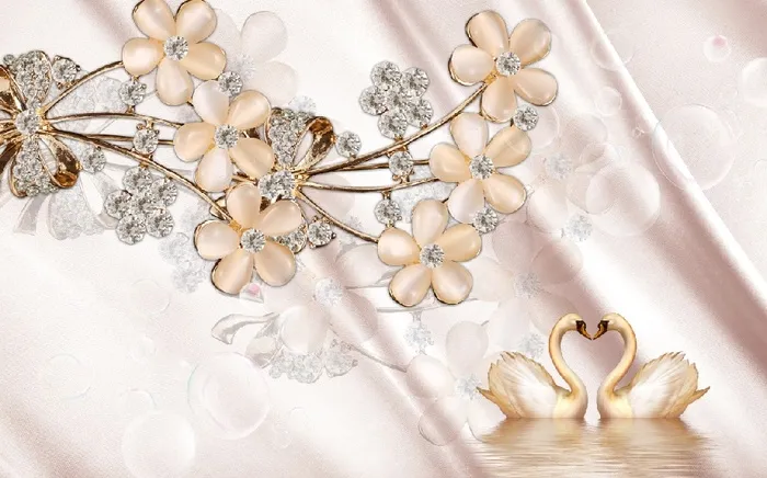 雕塑钻石天鹅花卉背景墙