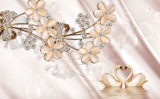 雕塑钻石天鹅花卉背景墙