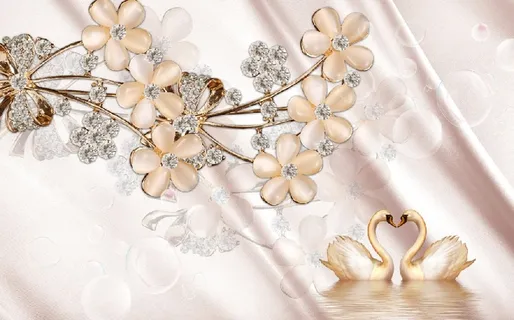 雕塑钻石天鹅花卉背景墙