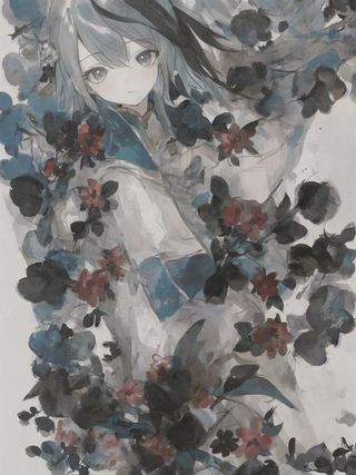 黑白中国风水墨美丽女孩插画