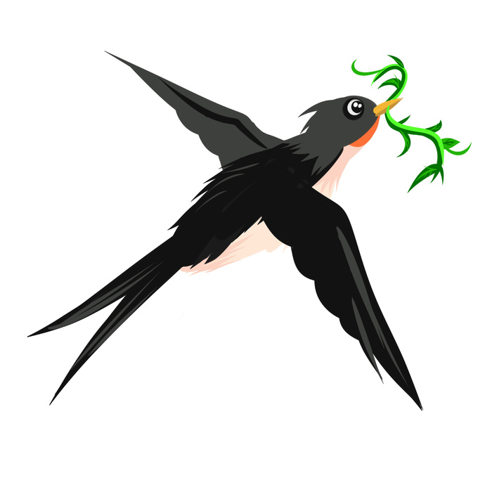 水彩手绘春季春天柳树柳条枝条小鸟小燕子元素PSD设计素材PNG图片