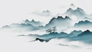 大气写意中国传统水墨画山水插画壁纸-山