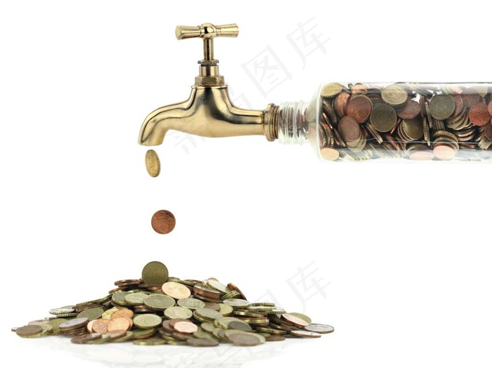 金钱系列 - 正在水龙头中滴下的钱币