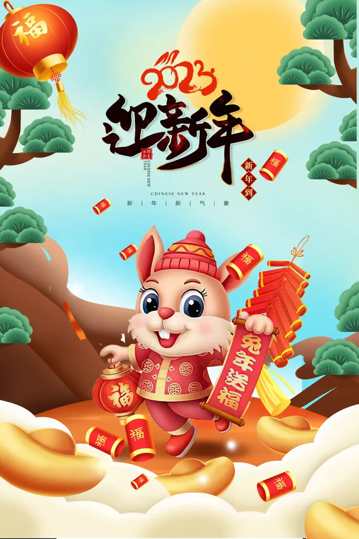 卡通2023兔年新年春节海报psd模版下载