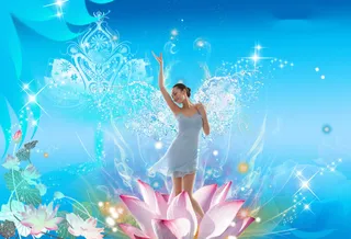 荷花美女蓝色背景