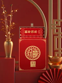 国潮风中式文创新年喜庆包装智能样机 国潮风中式文创新年喜庆包装智能样机