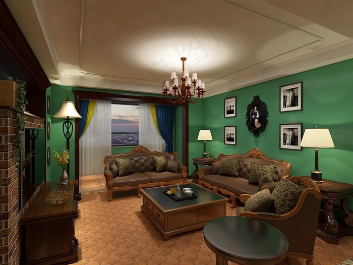 元叶盛美式风格效果图