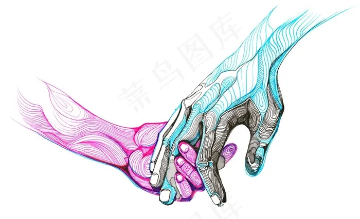 创意水彩牵手照片高清图片