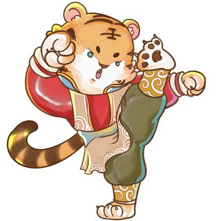 2022虎年吉祥物卡通公仔小老虎形象设计福字元素手绘插画psd素材