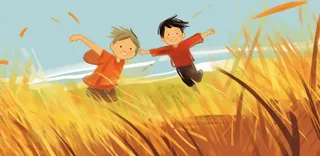 黄色草丛飞舞自由男孩背景