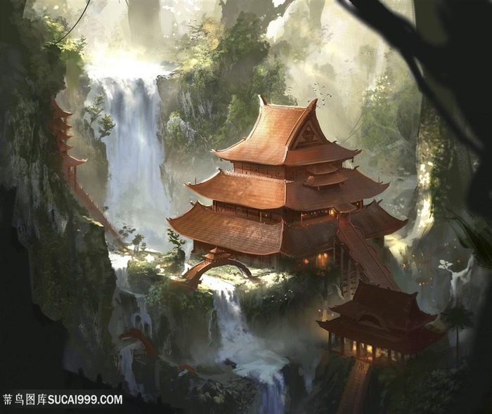 中国风CG古建筑古风房屋原画绘画图片