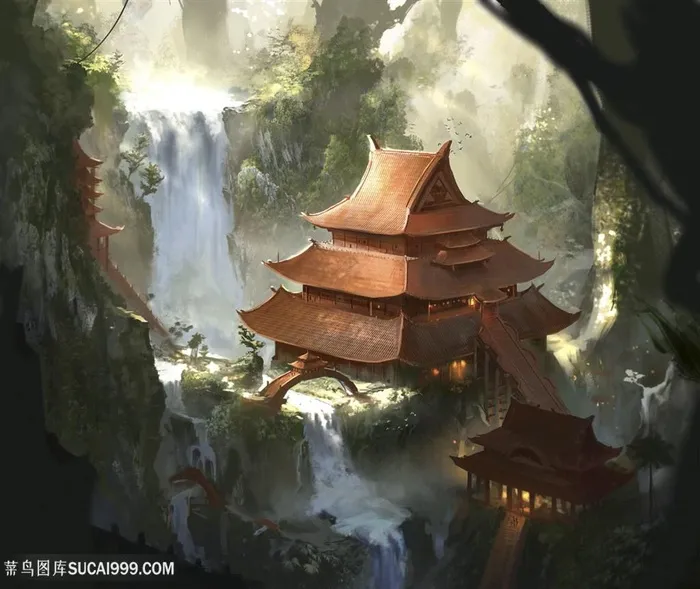 中国风CG古建筑古风房屋原画绘画图片